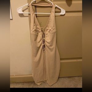 BEIGE BODYCON FITTED MINIDRESS